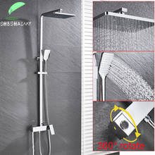 SHBSHAIMY-Cabezal de ducha de Grifo de ducha de baño cromado, ducha de lluvia cuadrada con rotación de Juego de ducha para montar en pared, agua caliente y fría 2024 - compra barato