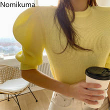 Nomikuma-Jersey de punto de manga corta para mujer, Tops coreanos de cuello redondo, prendas de punto ajustadas, suéteres sólidos a la moda 6B230, novedad de 2020 2024 - compra barato