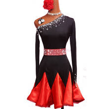 Vestido de competición de baile latino para mujer, ropa de práctica de manga larga en negro y rojo, trajes de baile de Tango y Samba para verano 2024 - compra barato