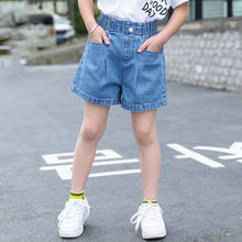 Moda crianças menina calças de brim curtas crianças coreanas shorts jeans grandes meninas roupas verão solto calças curtas para adolescente 4-13y 2024 - compre barato