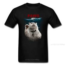 Camiseta design para homens, camiseta design masculina de verão, estampa de gato, tubarão, algodão preto 2024 - compre barato