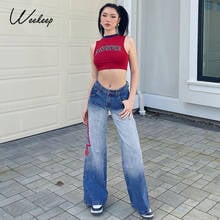 Weekeep Vintage Punk Print Tie Dye Straight Jeans Women High Waist Loose Denim Long Pants Summer Casual Harajuku New Streetwear 2024 - buy cheap