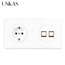 Unkas tomada de parede padrão ue + rj45, porta conector para computador de internet e saída de painel de vidro rj11 172mm * 82mm 2024 - compre barato