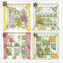 Counted Cross Stitch Kit Cross Stitch   DIY Needlework Counted Chinese Cross-stitch Kits For Embroidery seasons window 2024 - buy cheap