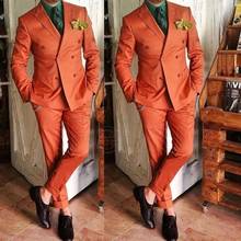 Orange Men Suits Peak Lapel Double Breasted Costume Homme Groom Prom Blazer Slim Fit 2 Pieces Wedding Tuxedos Terno Masculino 2024 - buy cheap