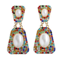 Dvacaman New Design Geometric Colorful Crystal Pearl Long Earrings Women High-Quality Rhinestones Jewelry Accessories Wholesale 2024 - buy cheap
