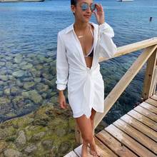 BOHO INSPIRED white kendall mini sexy dress for women irregular boho beach dress cotton deep V-neck ruched summer dress new 2021 2024 - buy cheap