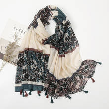 Lançamento cachecol feminino de algodão estampado tassel foulard espanha estilo pashminas pederramados muçulmano hijab xale de designer bandana 2024 - compre barato