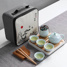 Juegos de té Kung Fu de viaje chino, servicio de porcelana portátil de cerámica, de carpa celadón tazas de té, tetera de Ceremonia de té, caja de regalo 2024 - compra barato