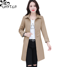 UHYTGF New Korean Women Spring Autumn Windbreaker Coat Fashion Lady Thin Plus Size Coat Elegant Female Long Trench Outerwear 322 2024 - buy cheap