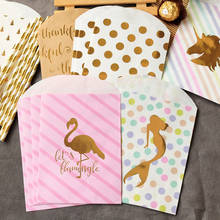 10pcs Mermaid Paper Bag Flamingo Unicorn Party Kraft Paper Gift Bag Gold Dot Wedding Gift Packing Bag Thank You Cookie Candy Bag 2024 - buy cheap