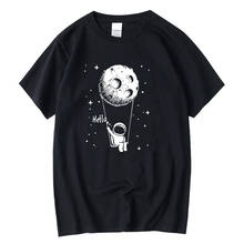 Мужская футболка XIN YI, из 100% хлопка, с забавным принтом космонавта, с круглым вырезом 2024 - купить недорого