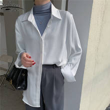 Camisa branca e primavera de 2021, blusa feminina listrada para escritório, manga comprida, camisa solta elegante para mulheres 13679 2024 - compre barato