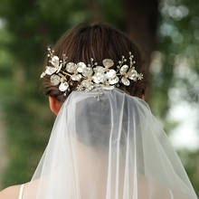 Tiara de metal com pente, acessório de casamento para mulheres, faixa de cabeça com flores e strass 2024 - compre barato