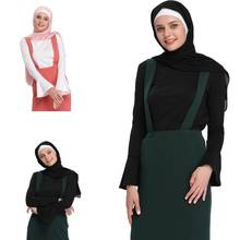 Moda Vestuário Muçulmano Longo Alargamento Da Luva Camisas Para As Mulheres de Cor Sólida Apertado Camisola Roupas Ramadã Islâmico Abaya Casuais 2024 - compre barato