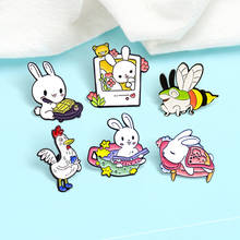 Lovely Rabbit Animal Enamel Pins Rabbit take a shower Chicken Cock Honeybee Frog Dragonfly Brooches Clothes Lapel Badges Jewelry 2024 - buy cheap