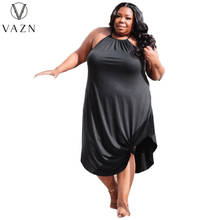 VAZN 2021 Top Quality Plus Size Chiffon Holiday Free Young Sexy Loose Spaghetti Strap Sleeveless Joker Women's Maxi Dress 2024 - buy cheap