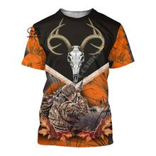 Camiseta manga curta masculina e feminina, camiseta com estampa de caveira 3d tripante para caçadores 2024 - compre barato