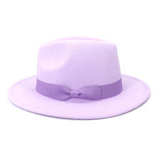 Lavander-Sombrero de fedora con lazo para mujer y hombre, sombrero de fieltro de banda, Jazz, vaquero, Color sólido, venta al por mayor, La cheapue 2024 - compra barato