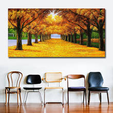Gold Tree Path Canvas Printings Deciduous Landscape Posters and Prints Cuadros Wall Art Pictures for Living Room Home Decoration 2024 - buy cheap