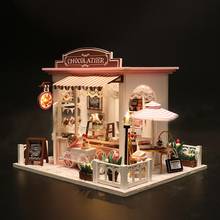 DIY светодиодный миниатюрный шоколадный магазин Кукольный дом мебель 3D деревянный ручной работы кукольный домик игрушки, поделки, декор стола детские развивающие игрушки 2024 - купить недорого