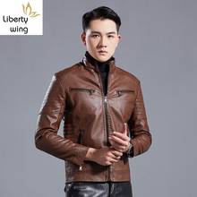 Jaqueta de couro sintético masculina, jaqueta slim fit de motociclista, moda coreana casual com gola alta a prova de vento, roupa de exterior plus size 2024 - compre barato