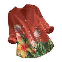 Vintage Flower Print Long Sleeve Shirts Spring Autumn Women Blouse Tops Plus Size 5xl V Neck Button Cotton Linen Blusas Kimono 2024 - buy cheap