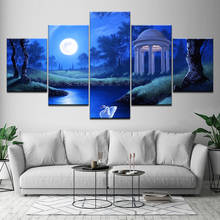 Modern home wall art decor bedroom canvas painting moon swan lake night scene picture five-piece set modular mural without frame 2024 - buy cheap