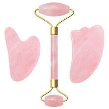 Gua Sha-Rodillo de Jade de cuarzo rosa Natural 3 en 1, masajeador Facial de adelgazamiento, herramienta de masaje Facial, Kit de piedra Real Gua Sha 2024 - compra barato
