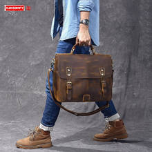 Men's Handbag Male Laptop Briefcase Genuine Leather Shoulder Crossbody Bag Men Business Travel Bags Vintage Crazy Horse Leather 2024 - buy cheap