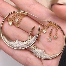 Fashion Elegant Moon And Star Hoop Earrings For Women Gift Dropshipping With Box High Quality Cubic Zirconia Earring With Tassel 2024 - buy cheap