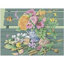 Flowers on the bench  patterns Counted Cross Stitch 11CT 14CT 18CT DIY Cross Stitch Kits Embroidery Needlework Sets home decor 2024 - buy cheap