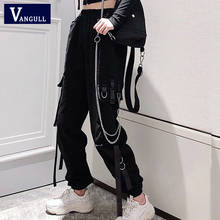 Vangull Casual Black Cargo Pants Women High Waist Buckle Chain Female Pants 2021 Spring Fashion Streetwear Ladies Loose Trousers 2024 - buy cheap