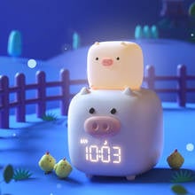 Alarm Clock Silicone Night Lamp Voice Control LED Digital Clock Electronic Desk Table Cute Pig For Children Kids Home Decoration 2024 - buy cheap