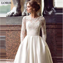 LORIE Satin Wedding Dress Cap Sleeves Lace Appliques Beach Bride Dress Sexy Boho Long Train Wedding Gown Hot Sale 2019 2024 - buy cheap