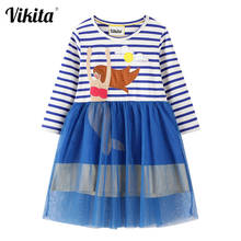 VIKITA Mermaid Dress Girl Clothes Long Sleeve Toddlers Dresses for Girls Clothing Patchwork Kids Casual Cotton Mesh Party Dress 2024 - buy cheap