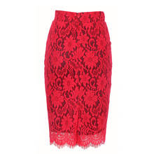 Women spring summer Red Sexy Party Floral Embroidery Lace Pencil Skirt Office Ladies High Waist Knee Length Vintage Midi Skirts 2024 - buy cheap