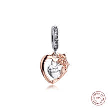 Fits Pandora Bracelet Heart & Rose Flower Dangle Charms Original 925 Sterling Silver Crystal Beads DIY Jewelry Making 2021 New 2024 - buy cheap