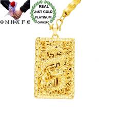 MHXFC Wholesale European Fashion Man Male Party Wedding Gift Vintage Dragon Rectangle Real 18KT Gold Pendant Necklace NL171 2024 - buy cheap