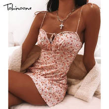 Tobinoone-minivestido con estampado Floral para mujer, Vestido playero Sexy con Espalda descubierta, con cordones, Vintage, para verano 2024 - compra barato