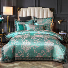 Green Jacquard Silk Cotton Home Textile Bedding Sets Luxury 4pcs Lace Embroidery Satin Duvet Cover Bed Sheet Set Queen King Size 2024 - buy cheap