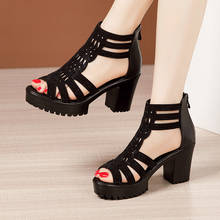 Small Plus Size 32-43 Open Head Sexy Rivet Block Heel Platform Shoes Summer 2022 Back Zip High Heels Gladiator Sandals Woman 2024 - buy cheap