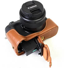 Funda de media cámara de cuero genuino para Canon EOS M6, negra/marrón/Café, con bolsa de almacenamiento, funda de apertura inferior 2024 - compra barato