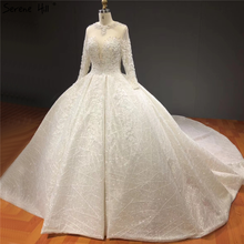 White Long Sleeves High-end Sparkle Crystal Beading Wedding Dresses  Sexy Luxury Bridal Gowns BHA2271Custom Made 2024 - buy cheap