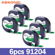 Absonic-cintas de etiquetas de 12mm, recambio para 91204 Dymo, Letra Tag LT100H LT 100T, cinta de plástico negro sobre verde, 91334 2024 - compra barato