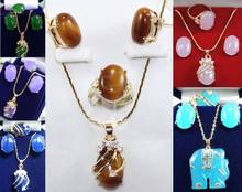 6 color-tiger eye stone blue/red/pink/purple/green  earring ring pendant set can choose 2024 - buy cheap