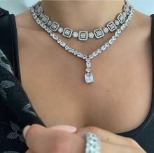 Hip Hop Iced Out Micro Paved Square Cz Silver Color Long Chain Choker Necklaces Wholesale Women Mens Geometry Jewelry 16'' 18'' 2024 - buy cheap