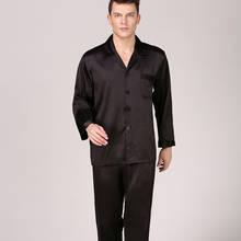 Conjunto de pijamas masculinos casual cetim pijamas sólido preto 2 pçs camisa & calças lounge wear 2021 nova casa roupas de manga longa nightwear 2024 - compre barato