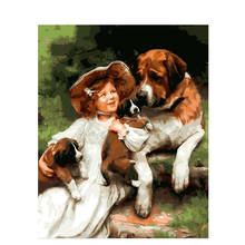 Картина по номерам на холсте «Девочка и собака» 2024 - купить недорого