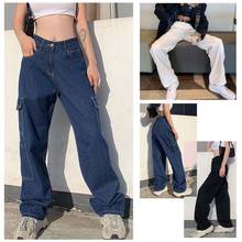 Y2k moda casual de cintura alta calças jeans femininas harajuku streetwear bolso solto calças retas do vintage perna larga carga denim calças 2024 - compre barato